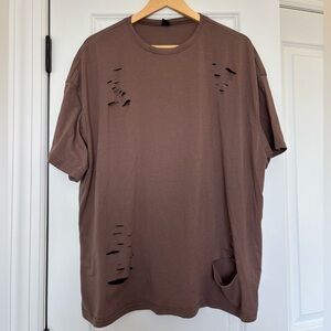 Shein Brown Distressed Oversized Short Sleeve Tee Shirt Size Large